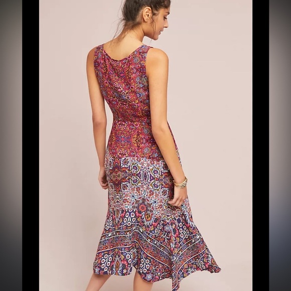 Anthropologie Maeve Violette Boho floral tank flare midi Dress size 16 - Picture 4 of 9